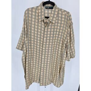 R&R Casuals Mens Sz XXL Short Sleeve 100% Silk Button Up Shirt Beige Brown NEW